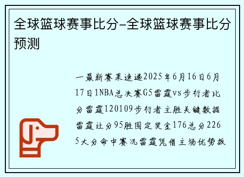 全球篮球赛事比分-全球篮球赛事比分预测
